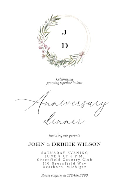 Monogram wreath - Invitación De Aniversario