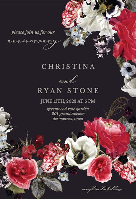 Moody Floral - Anniversary Invitation Template | Greetings Island