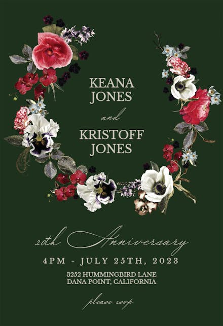 Moody Flower Wreath - Invitación De Aniversario