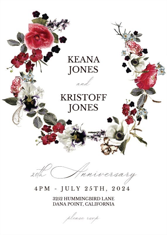 Moody flower wreath - anniversary invitation