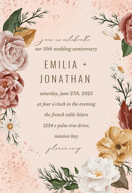 Nocturnal Flowers - Anniversary Invitation Template | Greetings Island