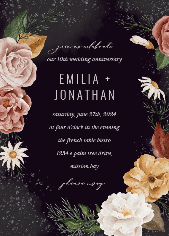 Nocturnal Flowers - Anniversary Invitation Template | Greetings Island