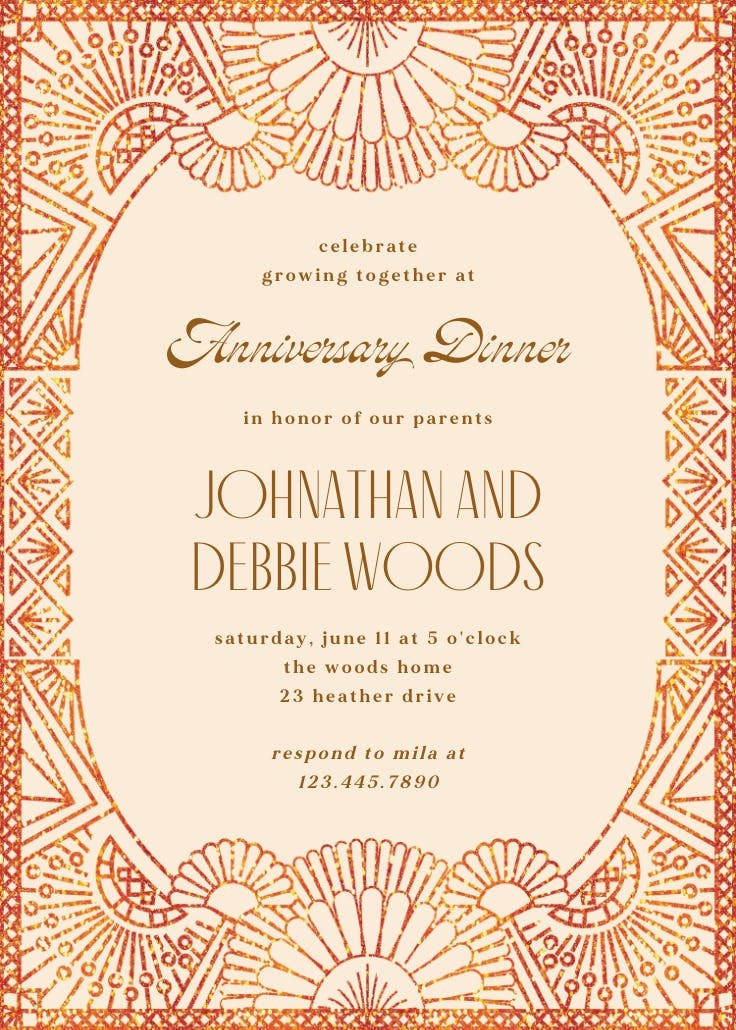 Orange glitz - invitación de aniversario