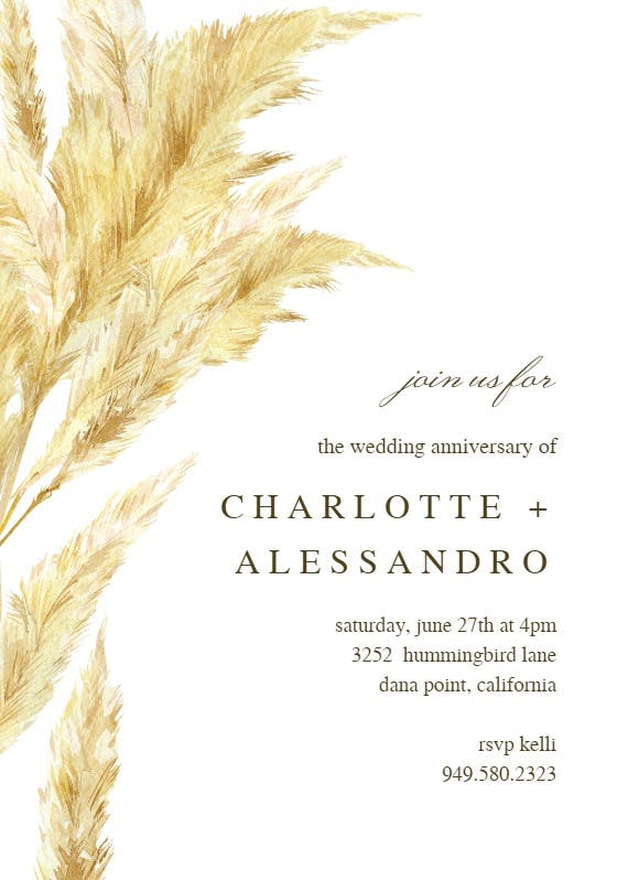 Pampas grass - anniversary invitation