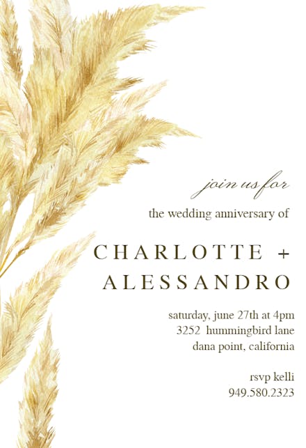 Pampas Grass - Invitación De Aniversario