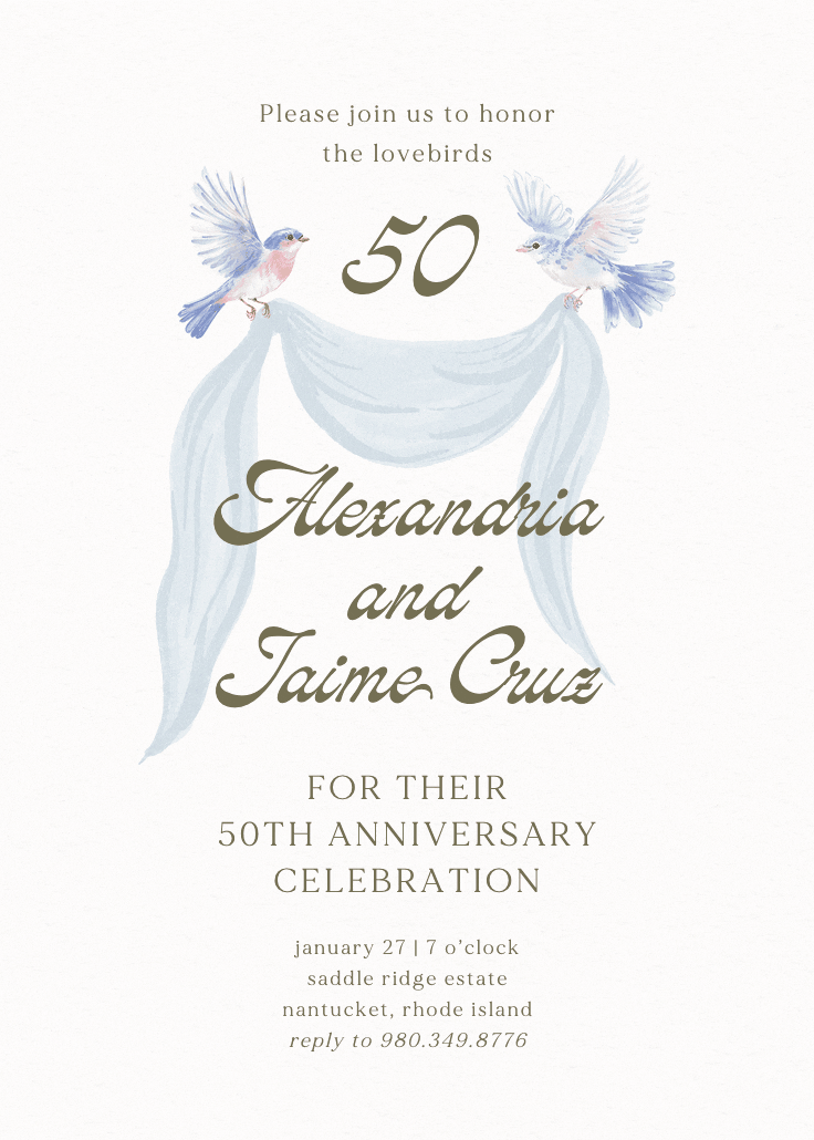 Pastel lovebirds - anniversary invitation