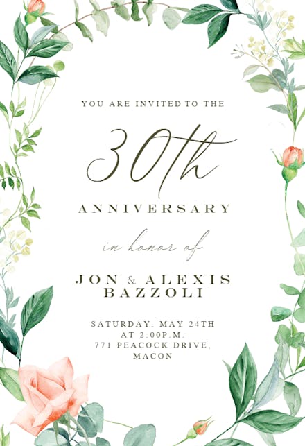 Peach And Greenery - Invitación De Aniversario