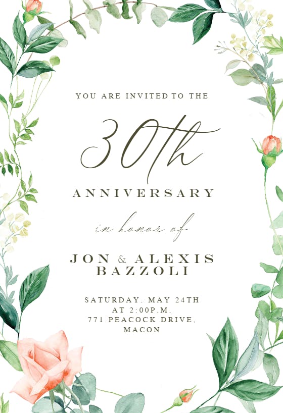 Peach and greenery frame -  invitación de aniversario