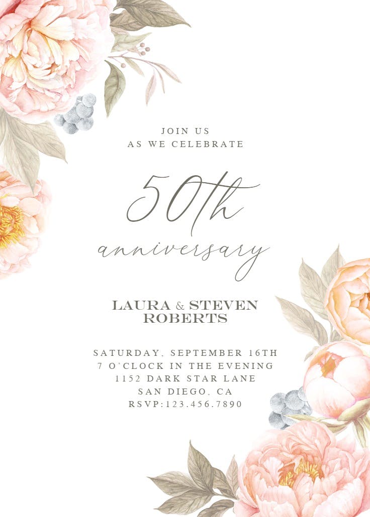 Peach flowers - anniversary invitation