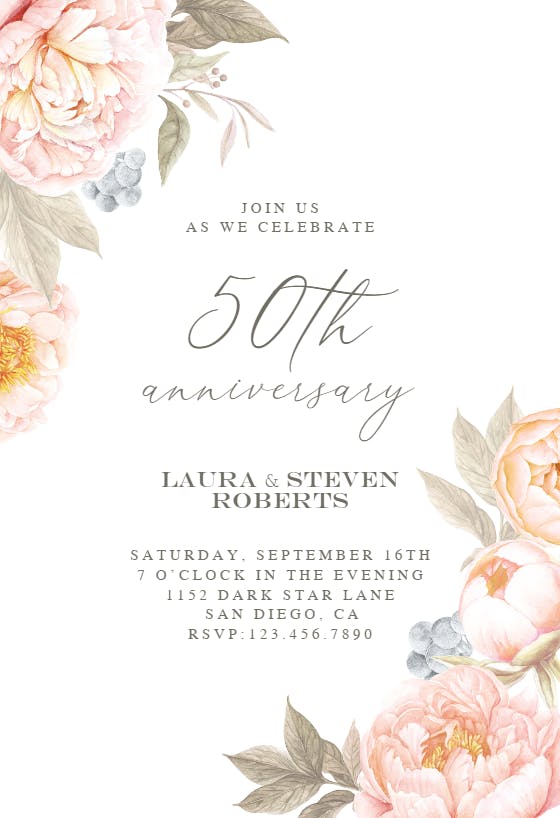 Peach flowers - anniversary invitation