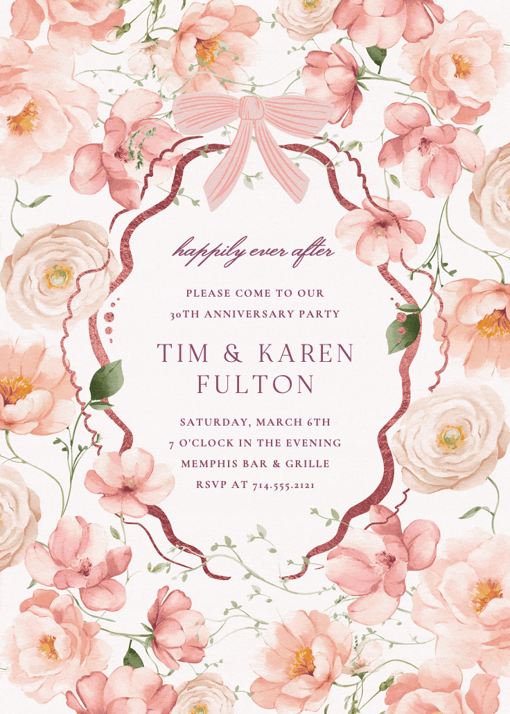 Peachy blooms - anniversary invitation