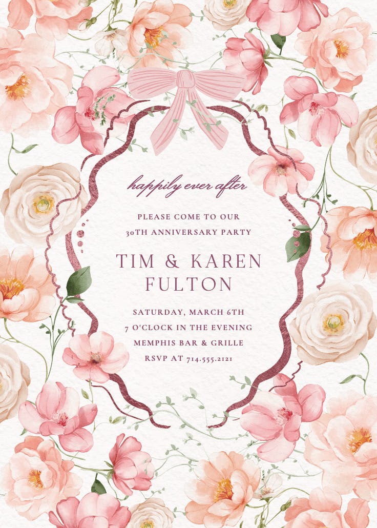 Peachy blooms - anniversary invitation