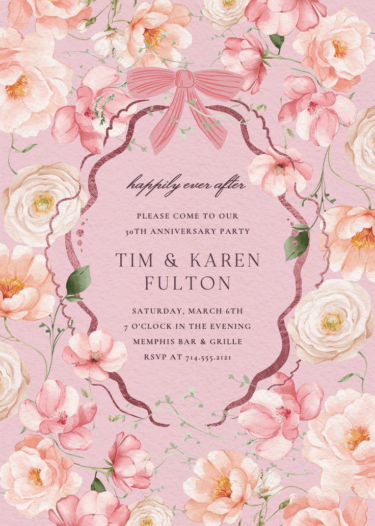 Peachy blooms - anniversary invitation