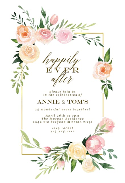 Pink Botanical Wreath - Invitación De Aniversario