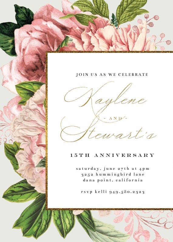 Pink bouquets - invitación de aniversario