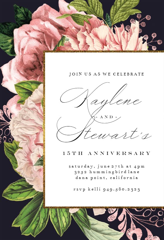 Pink bouquets - anniversary invitation
