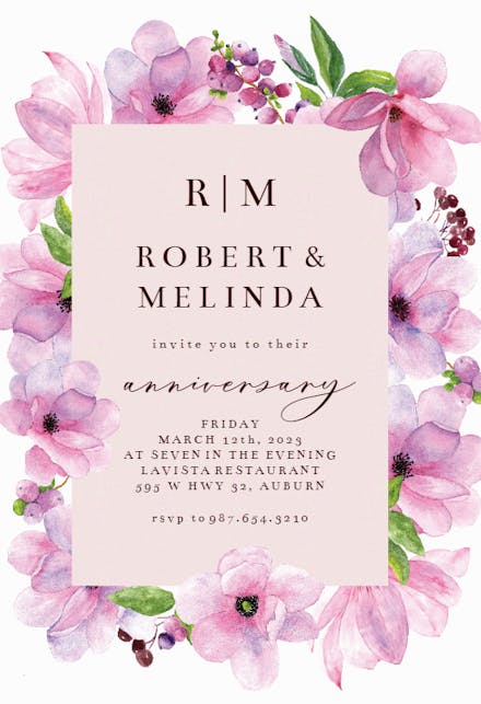 Pink Gold Flowers - Invitación De Aniversario
