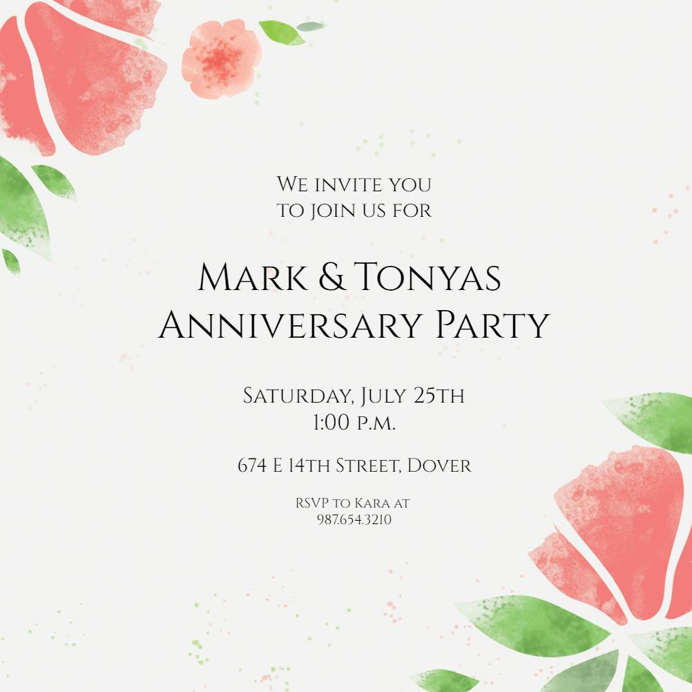 Pink wash floral - anniversary invitation