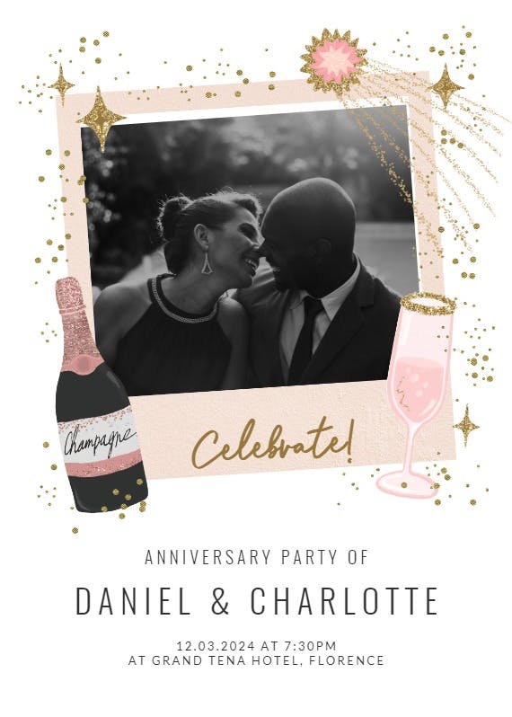 Polaroid champagne - anniversary invitation