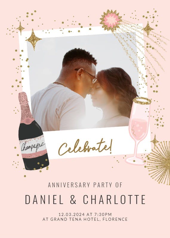 Polaroid champagne -  invitación de aniversario