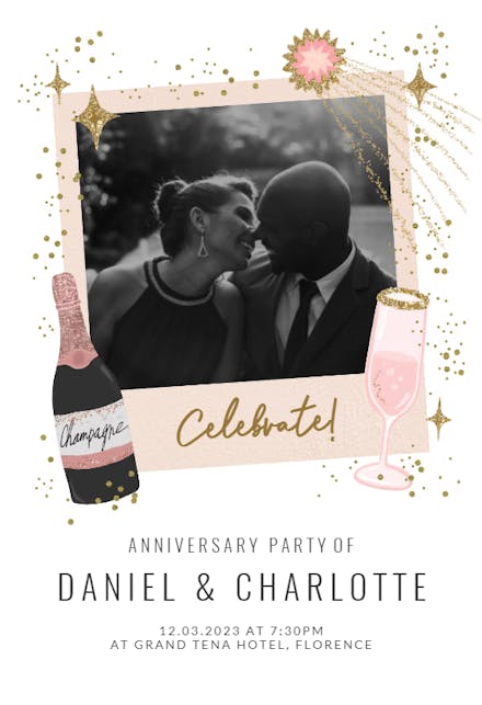 Polaroid Champagne - Invitación De Aniversario