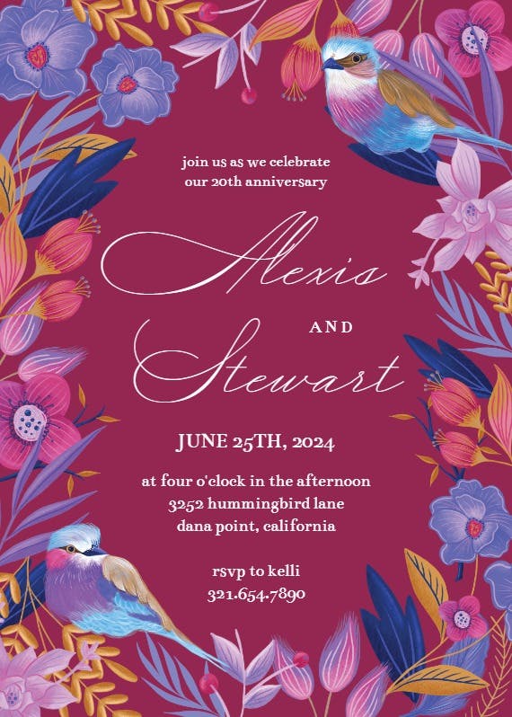 Purple nature frame - anniversary invitation