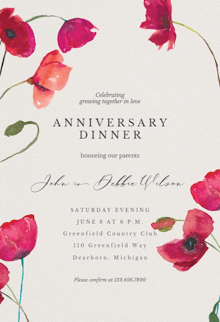 Red poppies - anniversary invitation