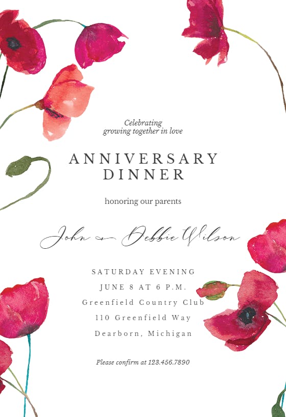 Red poppies - anniversary invitation
