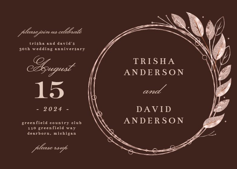 Rose gold geometric floral frames - anniversary invitation