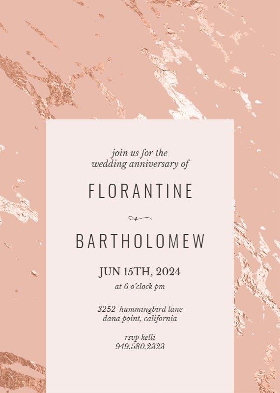 Rose gold marble - anniversary invitation