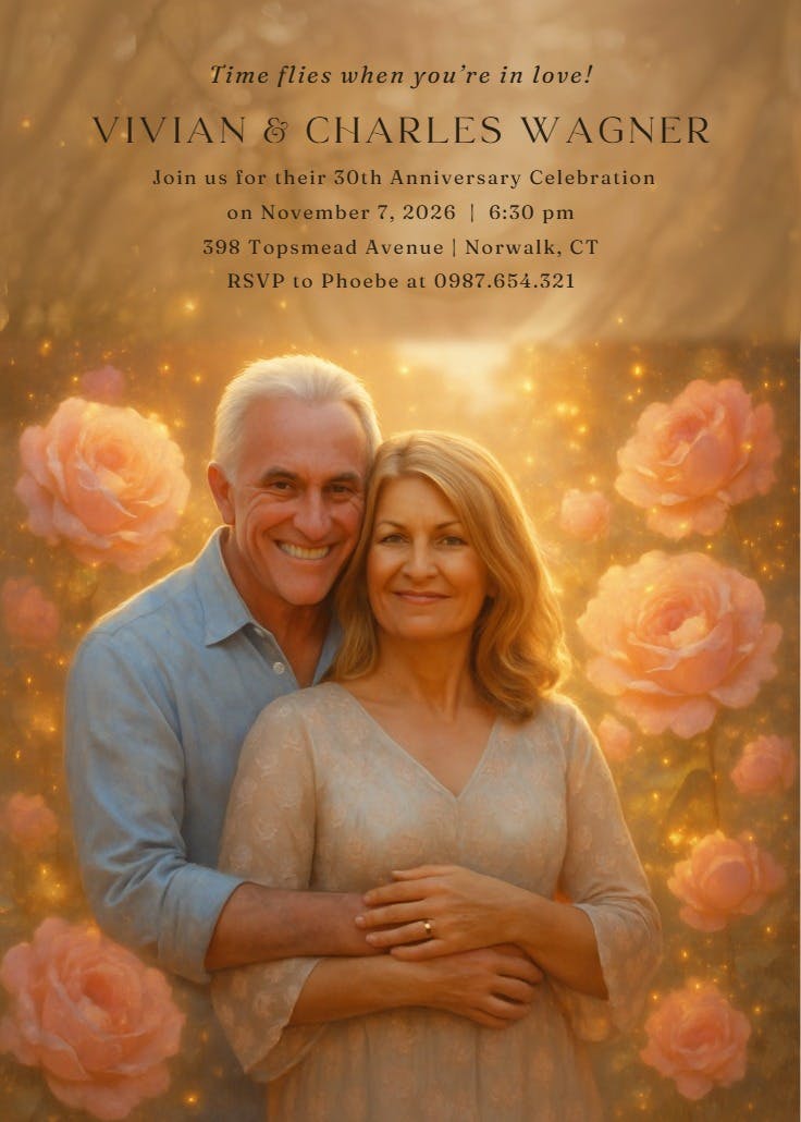 Roses & vows - anniversary invitation