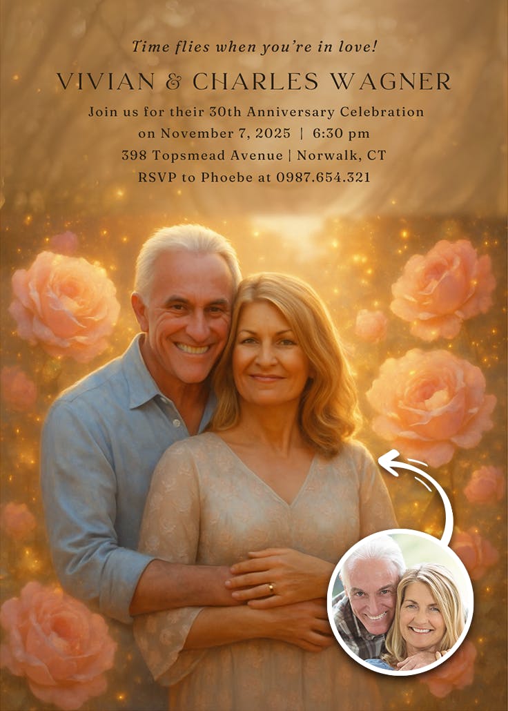 Roses & vows - anniversary invitation