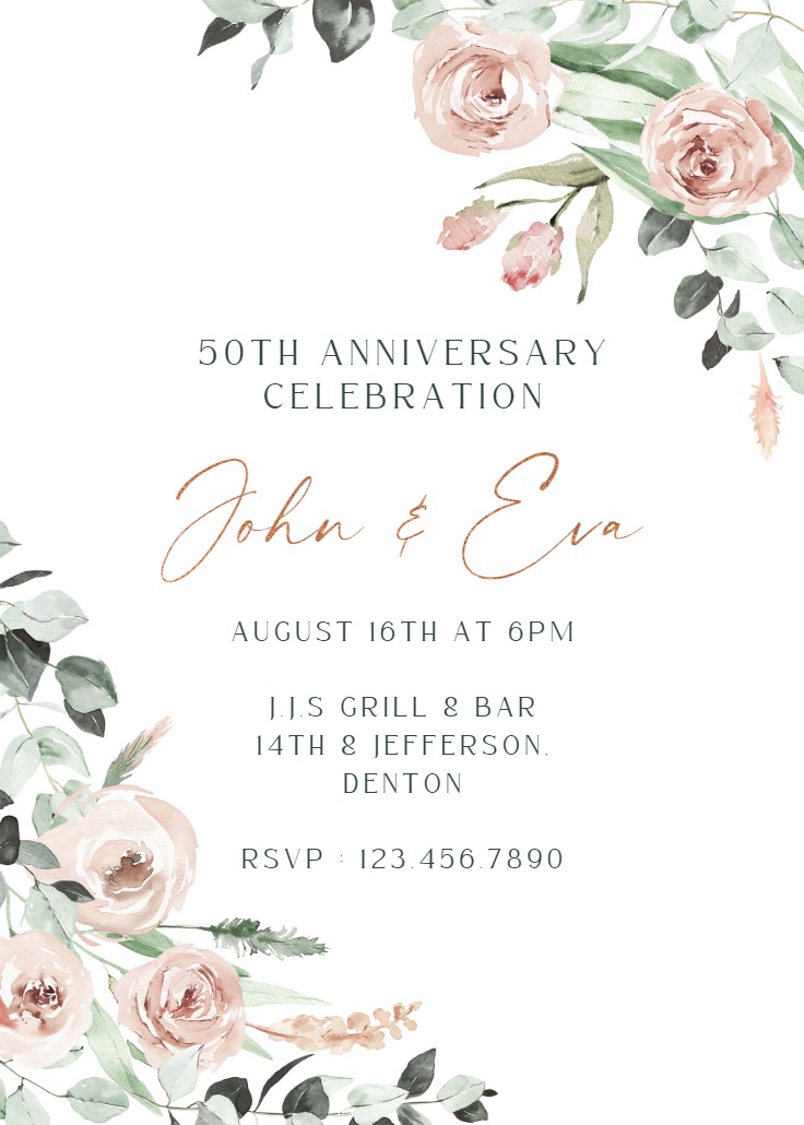 Simple Magnolia - Anniversary Invitation Template | Greetings Island