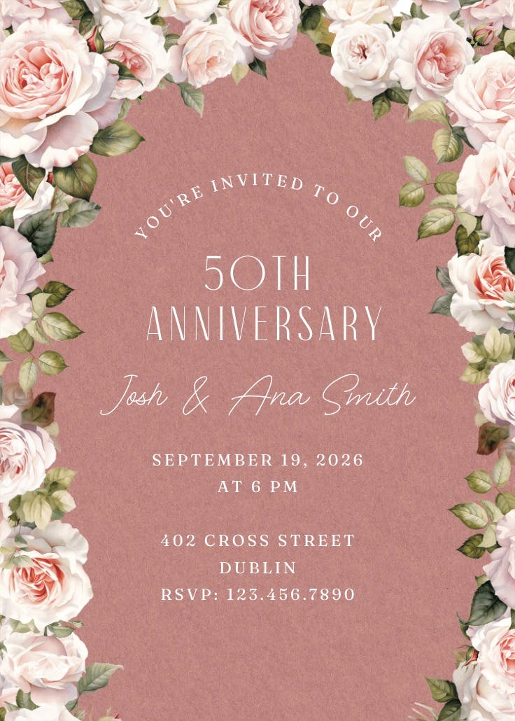 Rosy romance - anniversary invitation