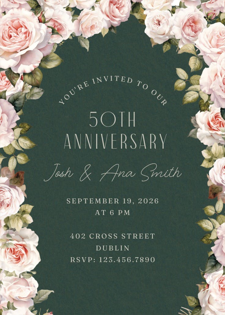 Rosy romance - anniversary invitation