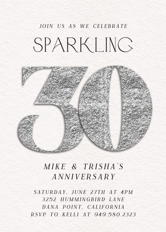 Shimmering 30th - anniversary invitation