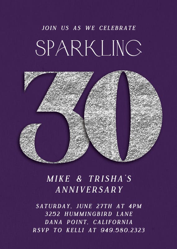 Shimmering 30th - anniversary invitation