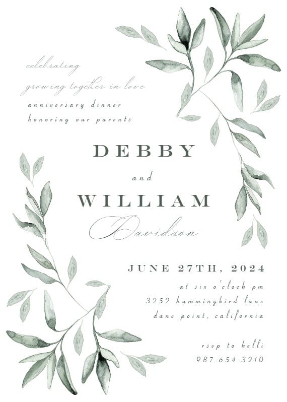 Simple ivy and sage - anniversary invitation