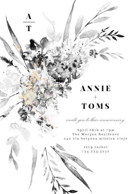 Smokey Flowers Monogram - Invitación De Aniversario