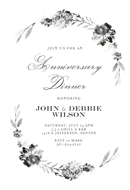 Smokey Flowers Wreath - Invitation Template