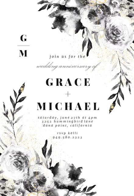 Smokey Flowers - Invitación De Aniversario