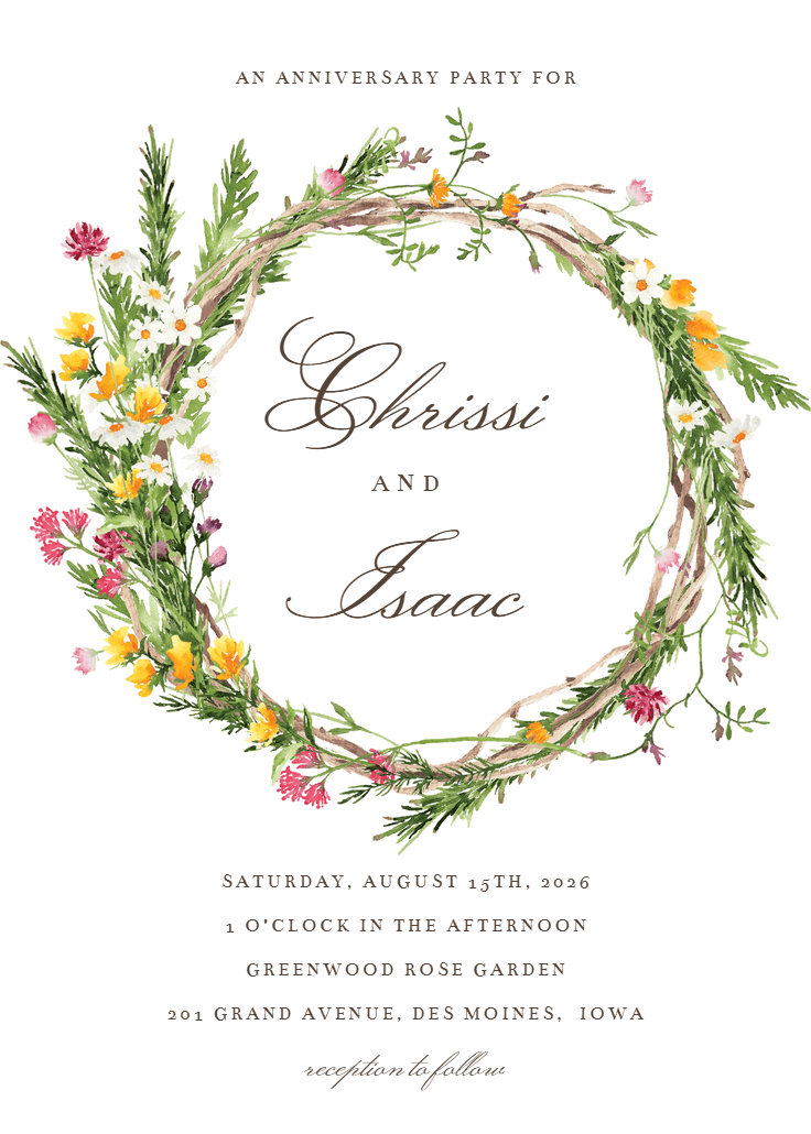 Spring flowers wreath - anniversary invitation