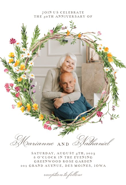 Spring Flowers Wreath Photo - Anniversary Invitation