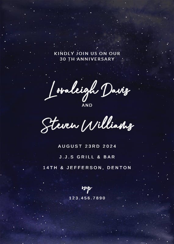 Starry night -  invitación de aniversario