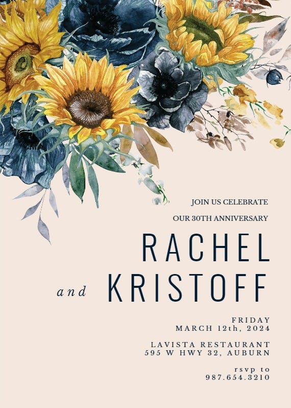 Sunflower and blue - anniversary invitation