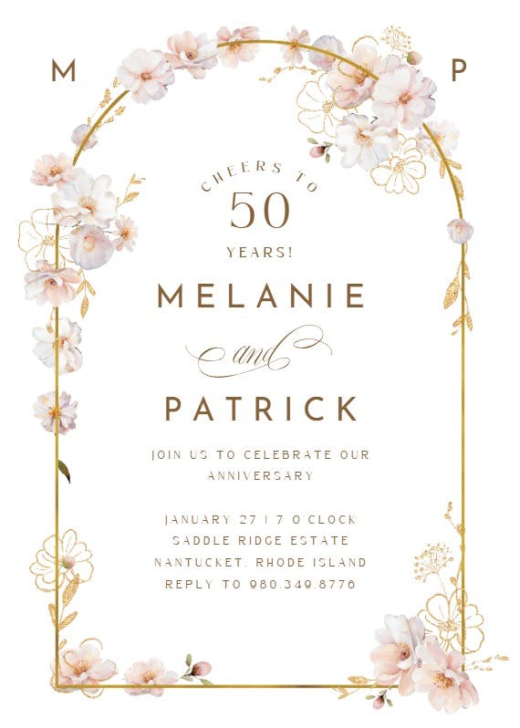 Surrounded by blooms - anniversary invitation