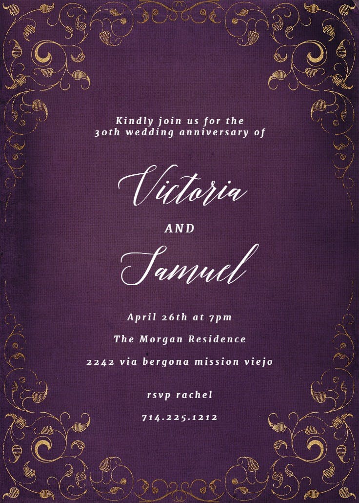 Swirls and frames purple - anniversary invitation