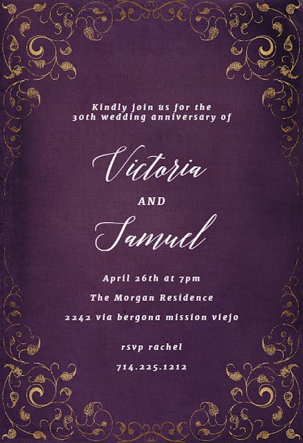Swirls and Frames Purple - Invitación De Aniversario