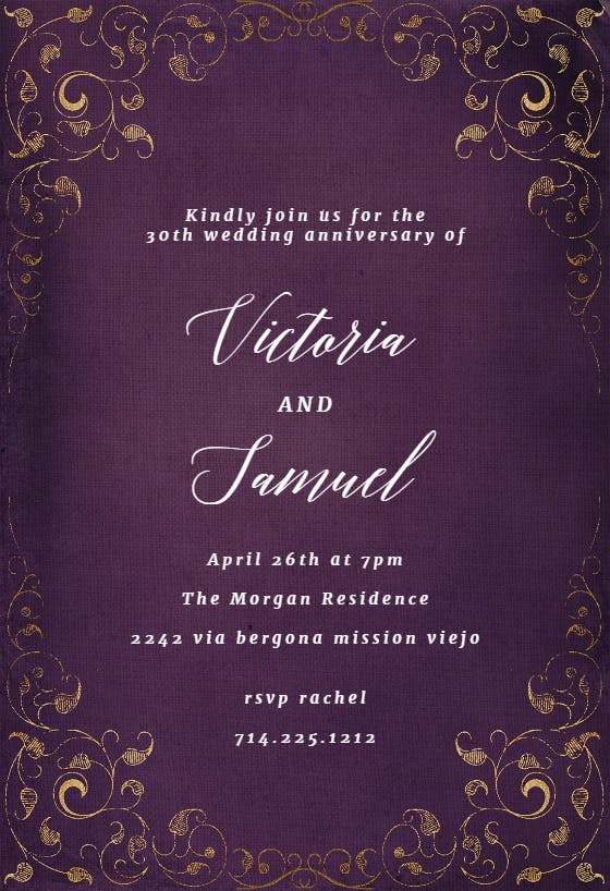 Swirls and frames purple -  invitación de aniversario