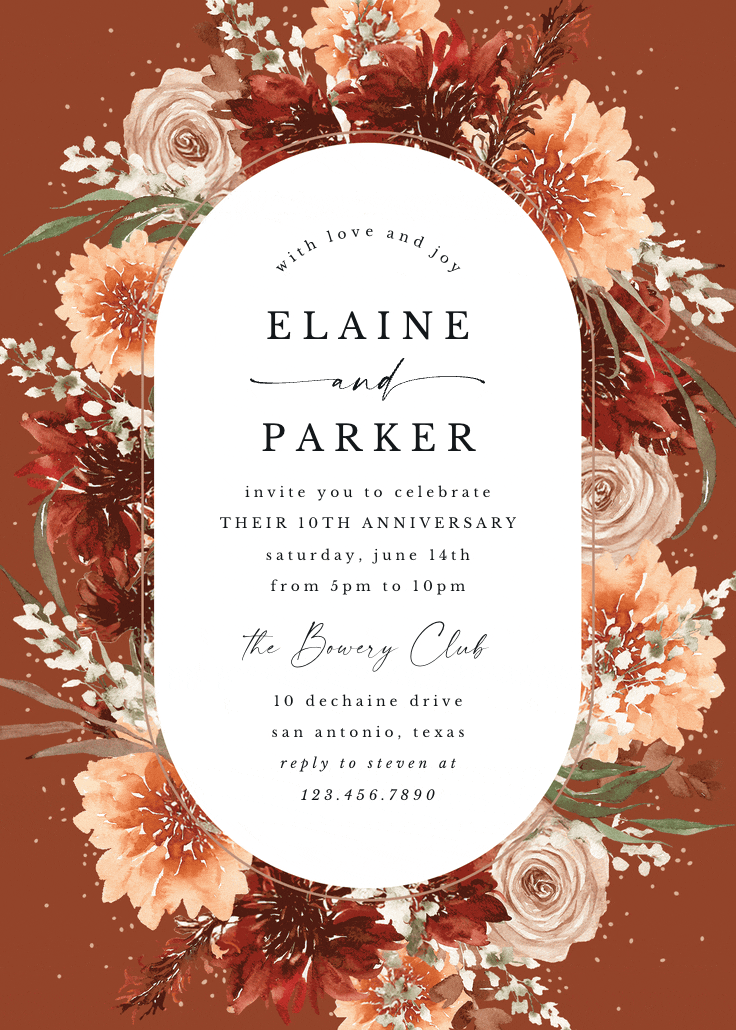 Terracotta round frame - anniversary invitation